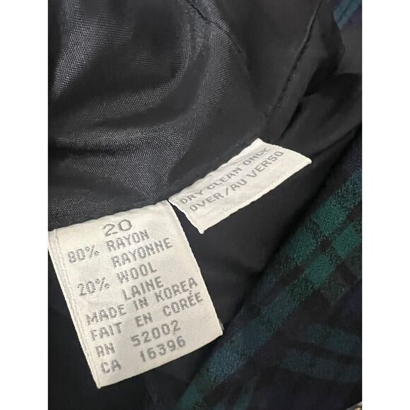 Elizabeth Liz Claiborne Blazer 20 Black Watch Plaid Wool Sport Coat Vintage - Picture 6 of 6